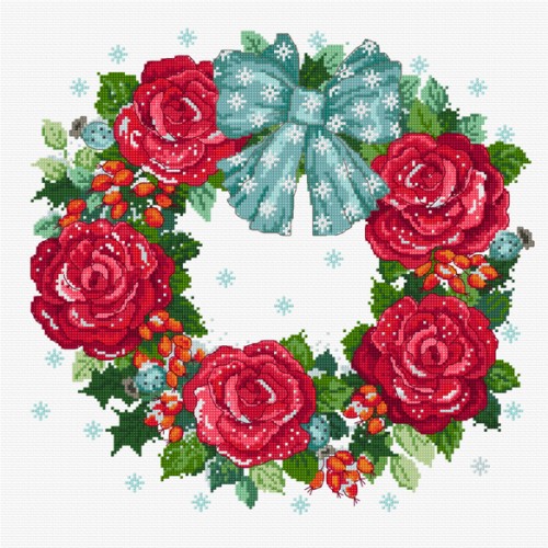 Try roses for an updated look for a cross stitch Christmas garland