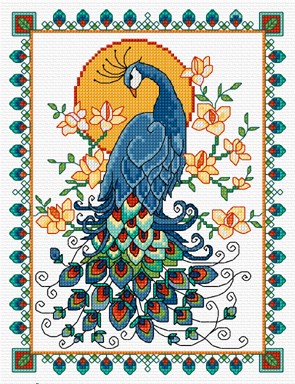 Cross stitch design of a beautiful peacock