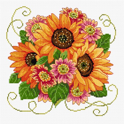 Bright and cheerful cross stitch sunflowers