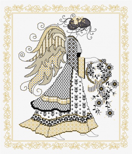 LJT065 Blackwork Angel illustration 1294