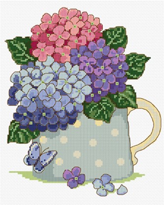 Hydrangeas in cross stitch