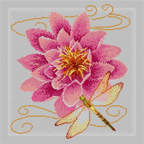 LJT088 Waterlily and dragonfly illustration 1320