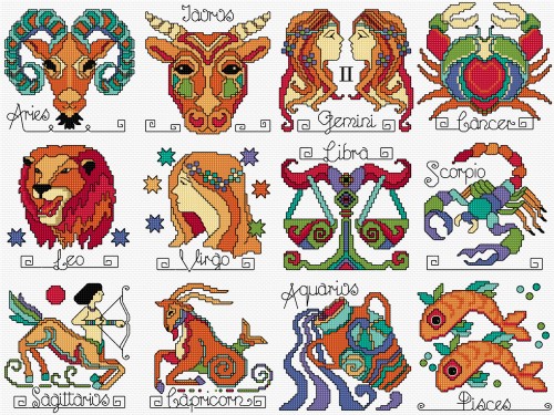 Zodiac signs in cross stitch