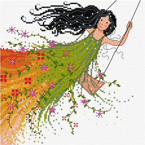 LJT098 Girl on a swing illustration 1329