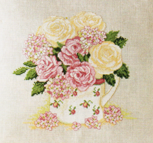 Vintage rose cross stitch cushion