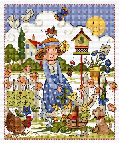 LJT143 Folk Art Garden illustration 1403