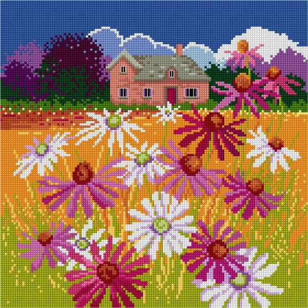 Cross stitched autumn cottage