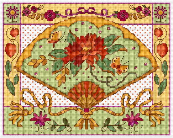 Autumn fan in cross stitch