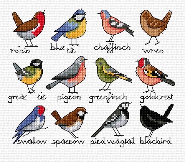 Garden birds in cross stitch