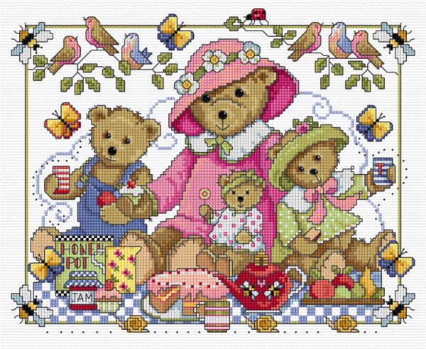 Teddies in cross stitch