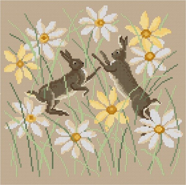 Cross stiched hares