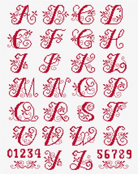 Italic style cross stitch alphabet