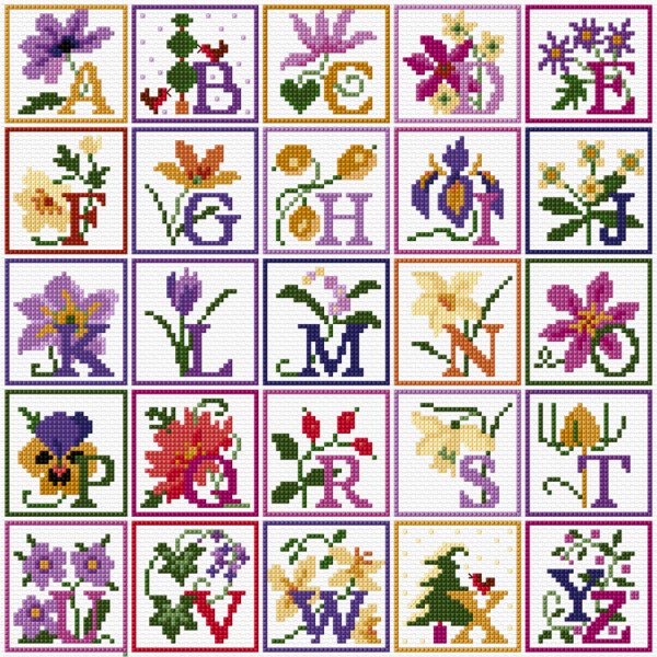 Cross stitch floral alphabet