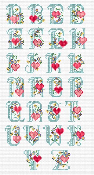 LJT217 Alphabet Floral hearts illustration 1517