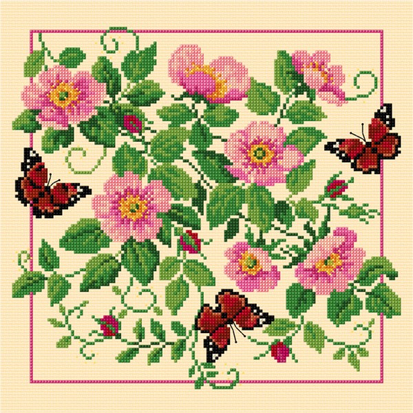 LJT258 Briar roses and butterflies illustration 1572