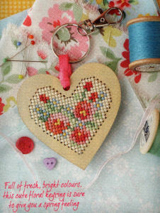 Hearts cross stitch key ring