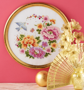 Oriental floral cross stitch