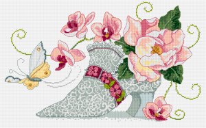 Shoe and flowers cross stitch