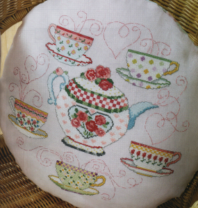 Tea pot and tea cups cross stitch