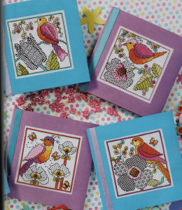 Bright bird cross stitch cards