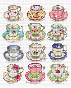 Vintage cups in cross stitch