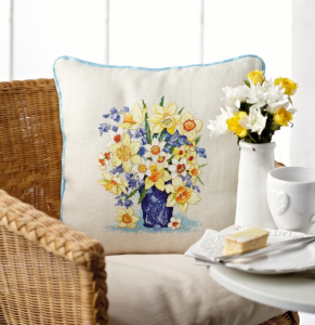 Spring flowers cross stitch cushion