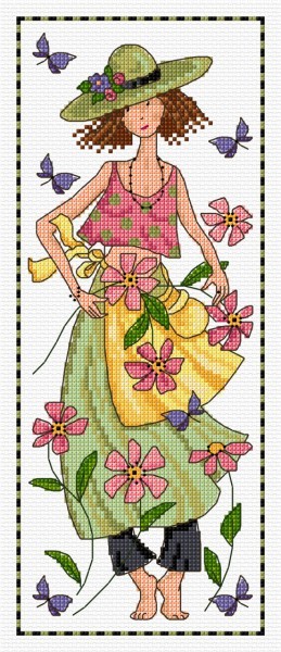 Cross stitch girl in the garden