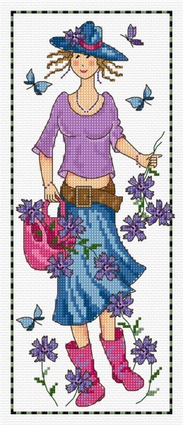 Garden girl in cross stitch