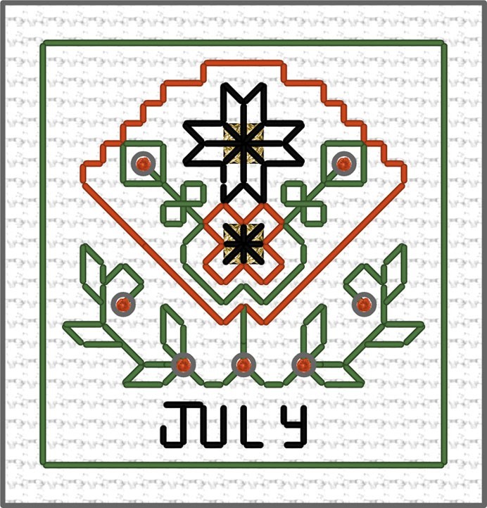 LJT Blackwork fan sampler July illustration 1