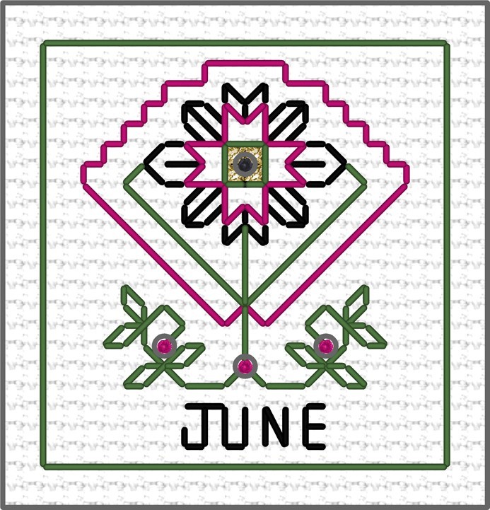 LJT Blackwork Fan sampler June illustration 6181