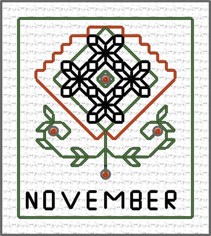 LJT Blackwork Fan sampler November illustration 1