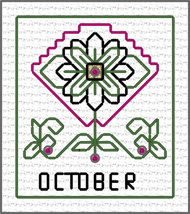 LJT Blackwork Fan sampler October illustration 1