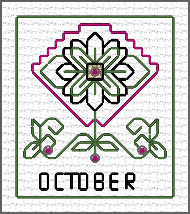 LJT Blackwork Fan sampler October illustration 6211