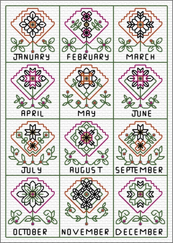 LJT Blackwork Fan sampler March illustration 2