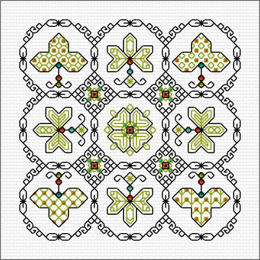 LJT Blackwork Leaf sampler 1 illustration 2
