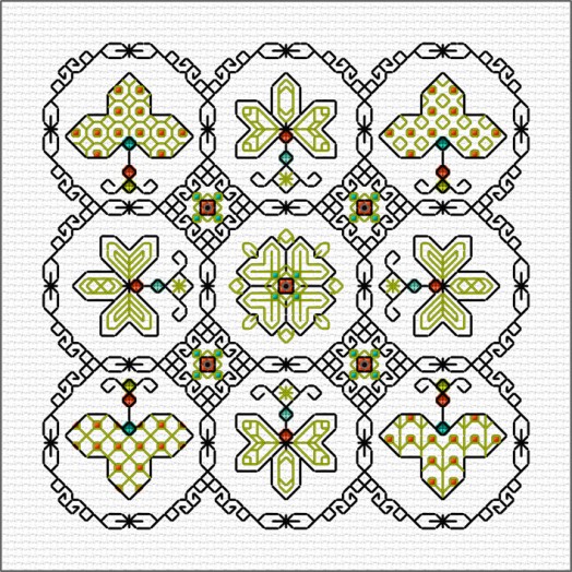 LJT Blackwork Leaf sampler 1 illustration 2