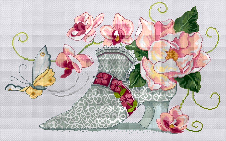 LJT063 18th Century Lace shoe illustration 4948