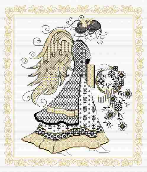 LJT065 Blackwork angel illustration 4967