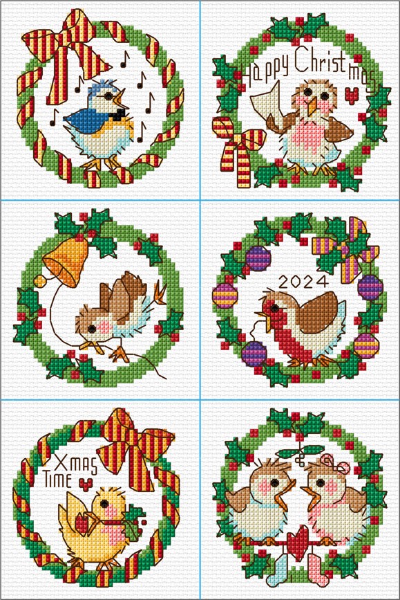 LJT085 Christmas bird wreaths illustration 6127