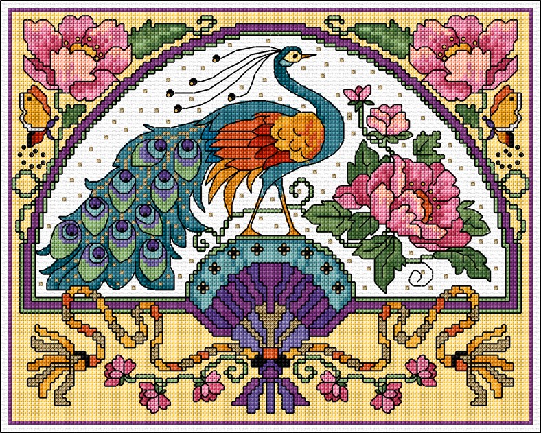 LJT087 Peacock Fan illustration 6041