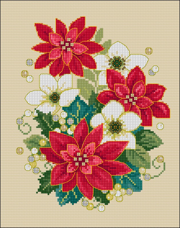 LJT134 Festive poinsettias illustration 5646