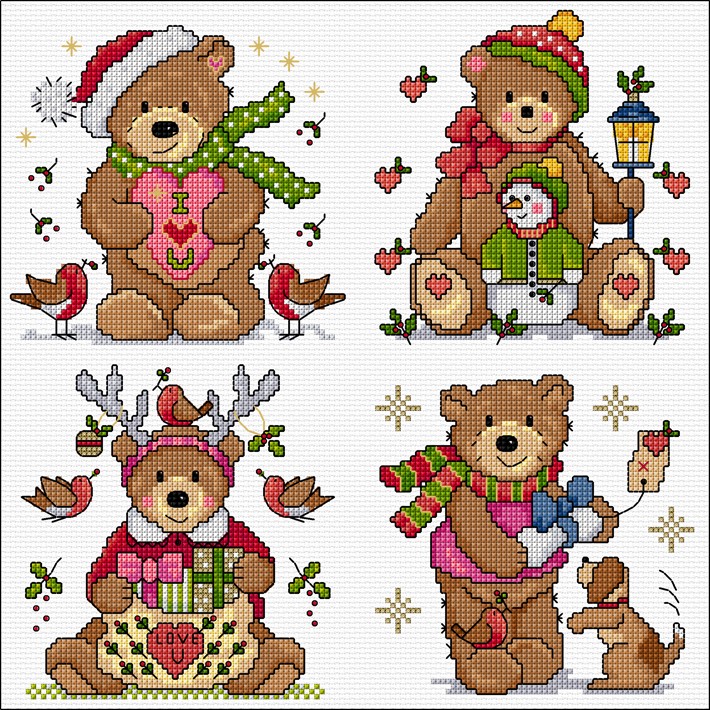 LJT175 Christmas teddy cards illustration 5510