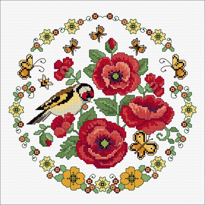 LJT277 Goldfinch and poppies illustration 5832