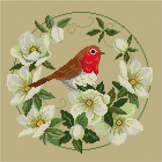 LJT278 Robin with Christmas roses thumbnail