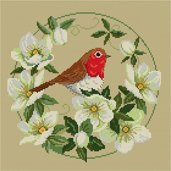 LJT278 Robin with Christmas roses illustration 4806