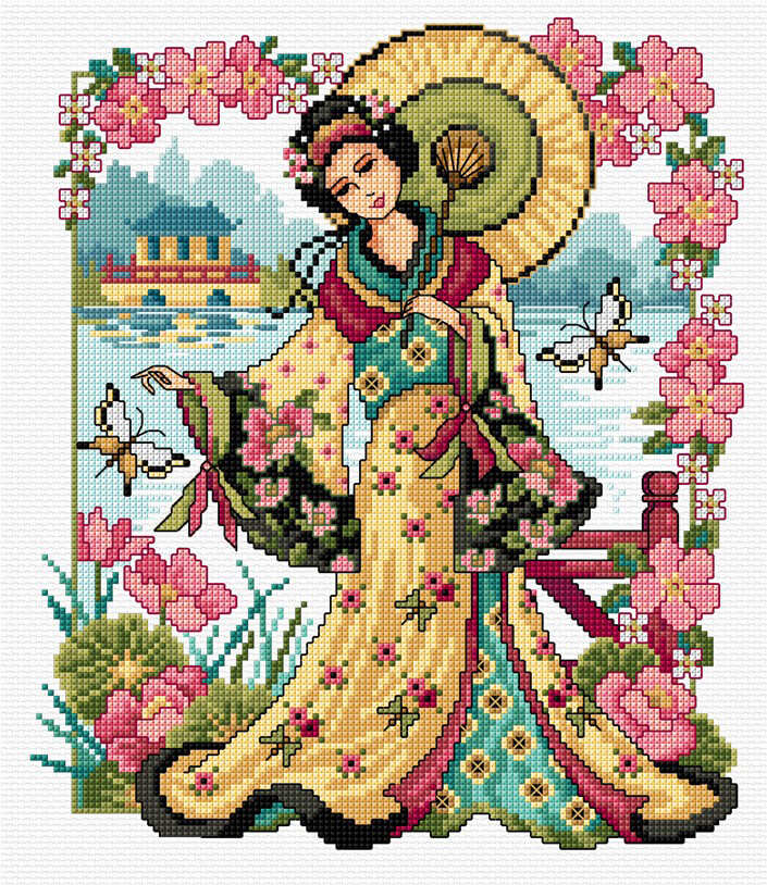 LJT304 Oriental garden illustration 4870