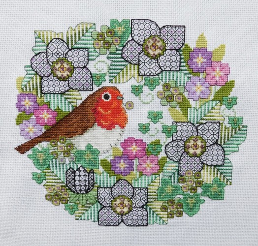 LJT327 Blackwork flowers with Robin thumbnail