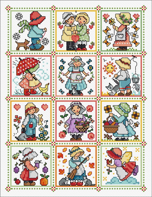 LJT334 12 Sunbonnet Sue designs illustration 5133