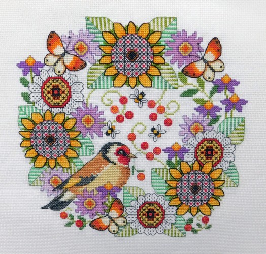 LJT338 Blackwork flowers with Goldfinch thumbnail