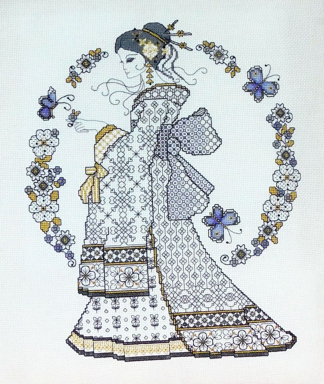 LJT353 Blackwork Oriental beauty illustration 5648